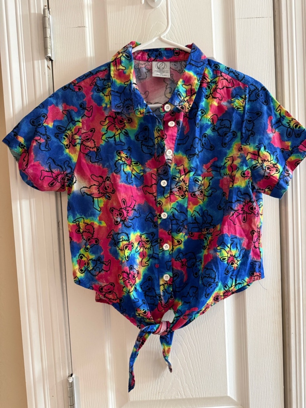 Grateful Dead Size Medium Tie-Front Shirt - Blue, Pink, Yellow Multicolor